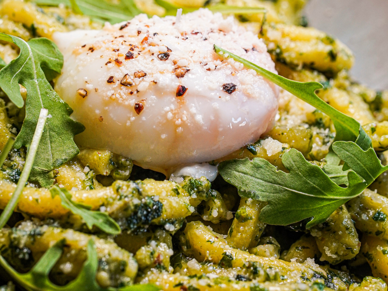 Casarecce al pesto de rúcula