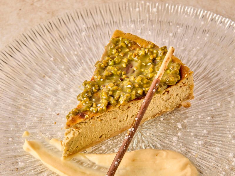 Tarta de pistacho y queso