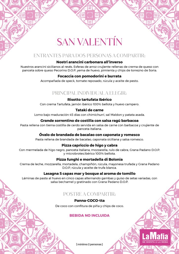 Menú San Valentín restaurante Menú San Valentín restaurante La Famiglia 2025