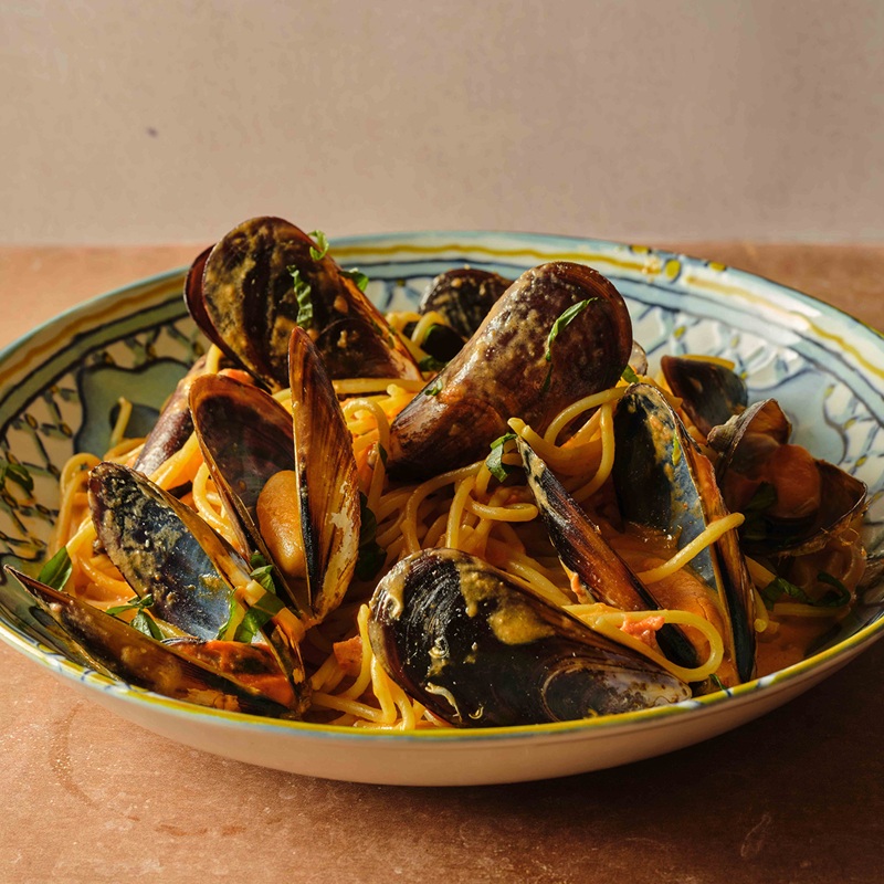 Spaghetti Diavola con mejillones